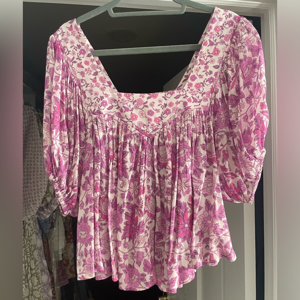 SPELL mossy short sleeve blouse in pink